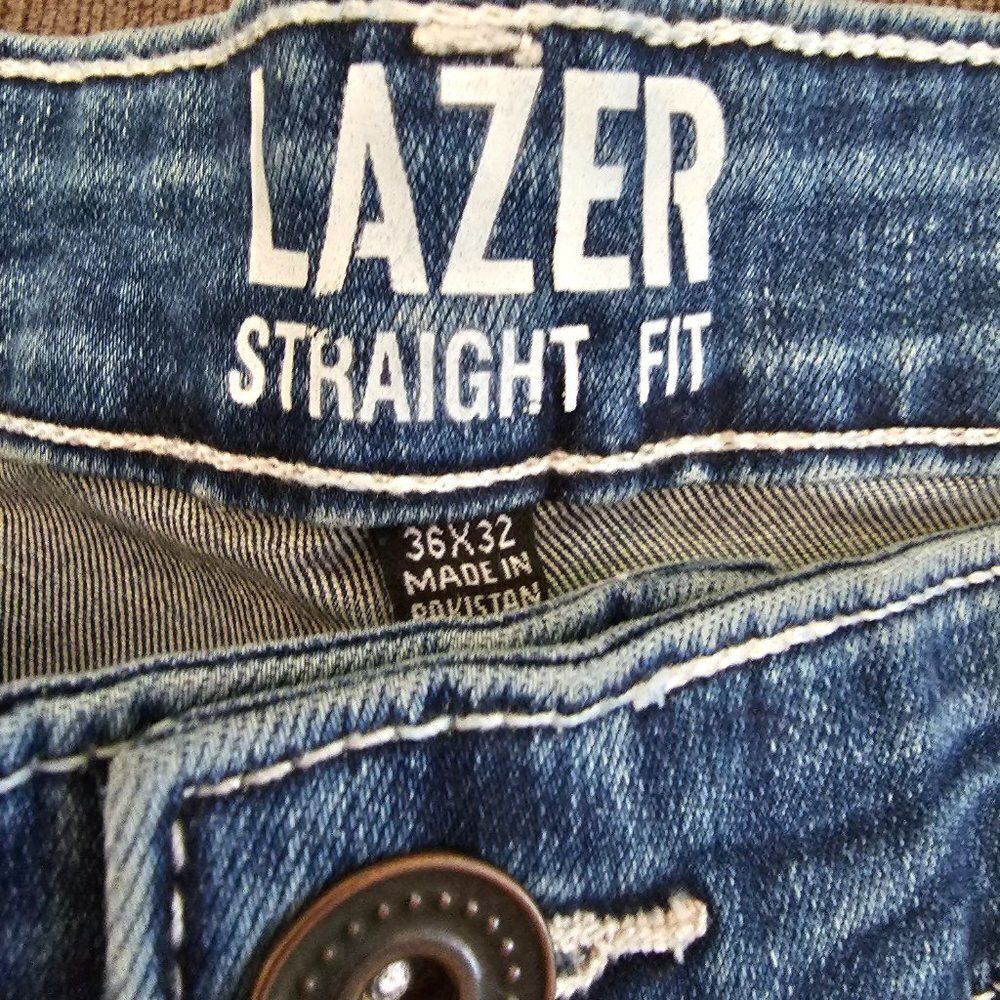 Lazer Men's Straight Leg Opening Regular Fit Blue Distressed Jeans Size 36x32 - Picture 12 of 14